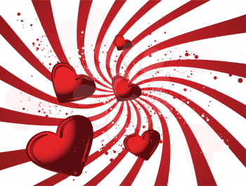 Red valentines illustraited background with hearts and wave