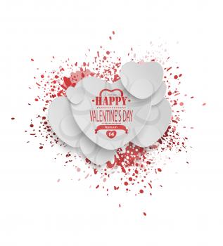 Valentine's Day Background With Red Splashes, Hearts And Title Inscription