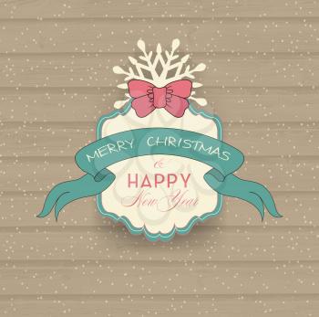 Winter Wooden Christmas And New Year Background With Snowflake, Vintage Frame And Title Inscription