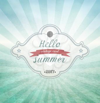 Hello Summer Grunge Vintage Background With Sky And Ocean 