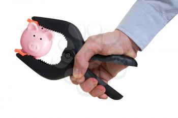 Royalty Free Photo of a Businessman Squeezing a Clamp