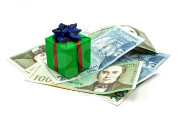 Royalty Free Photo of a Present on Money