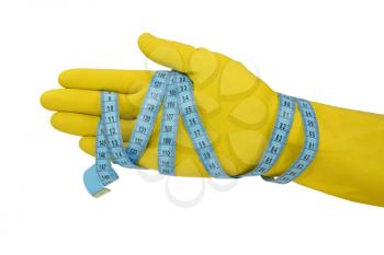 Royalty Free Photo of a Hand Wrapped in Measuring Tape
