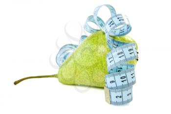 Royalty Free Photo of a Pear Wrapped in Measuring Tape