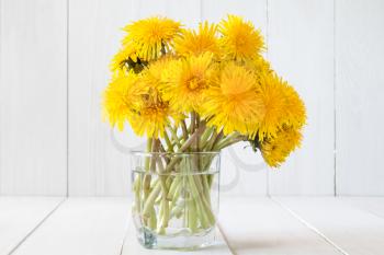 Dandelion flowers placed in glass with water