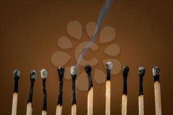 Photo of smoldering matches that has just been extinguished.