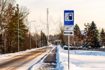 LPG fuel station sign on a snowy winter street