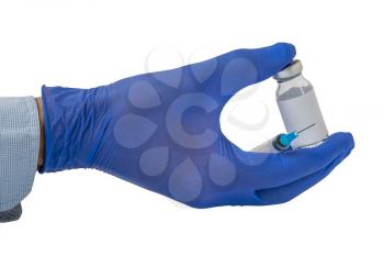 Hand holding syringe and medicine vial prepare for injection. Isolated on white background.