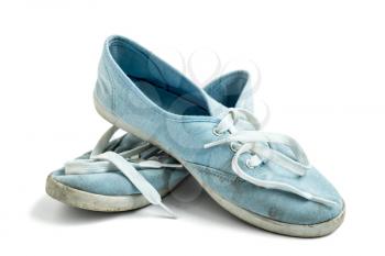 Blue textile shoes isolated on the white background