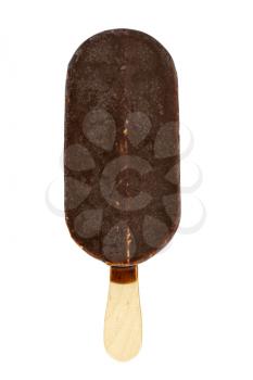 Ice cream covered with dark chocolate, isolated on white background 