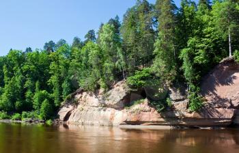 Rocky river gauja in sunny summer day
