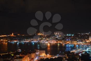 Night Istanbul, view from Galata tower, Turkey