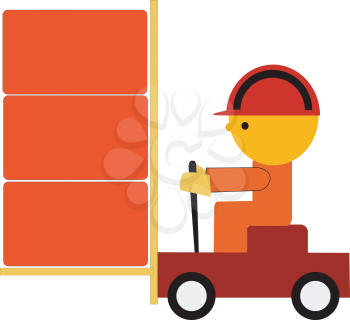 Royalty Free Clipart Image of a Construction Worker Operating a Forklift