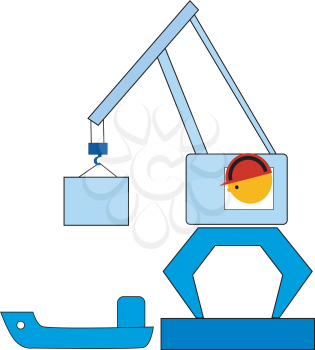 Royalty Free Clipart Image of a Crane Operator in a Crane