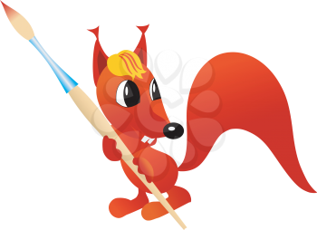 Royalty Free Clipart Image of a Squirrel Holding a Paintbrush