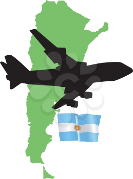 Royalty Free Clipart Image of a Plane Over Argentina