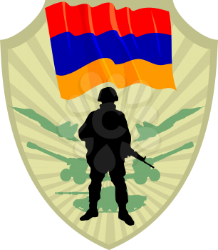 Royalty Free Clipart Image of a Crest with the Army of Armenia Flag and Soldier