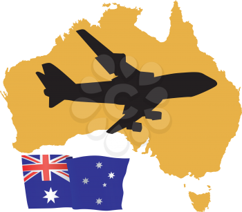 Royalty Free Clipart Image of a Plane Over Australia