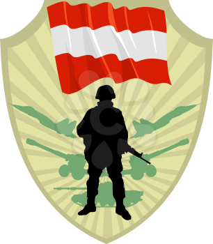 Royalty Free Clipart Image of a Crest of an Austrian Soldier and Flag