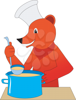 Royalty Free Clipart Image of a Bear Cooking Soup