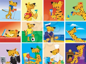 Royalty Free Clipart Image of a Collection of Tigers