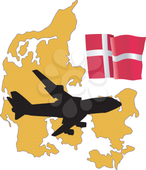 Royalty Free Clipart Image of a Plane Over Denmark