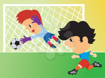 Royalty Free Clipart Image of Two Boys Playing Soccer