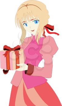 Royalty Free Clipart Image of an Anime Girl with a Gift