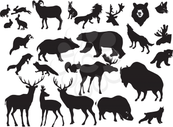 Royalty Free Clipart Image of Forest Animals in Silhouette