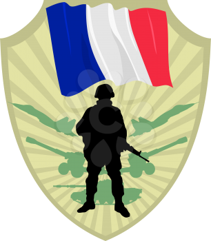 Royalty Free Clipart Image of a Crest of a Flag of France and a Soldier