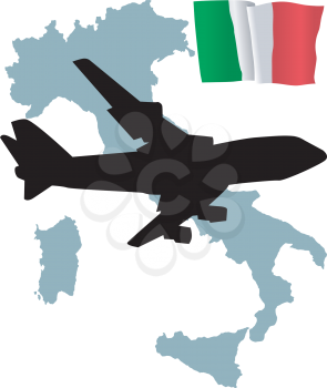 Royalty Free Clipart Image of a Plane Over Italy