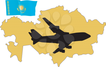 Royalty Free Clipart Image of a Plane Over Kazakhstan