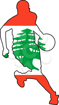 Royalty Free Clipart Image of a Basketball Player in the Lebanese Flag Colours