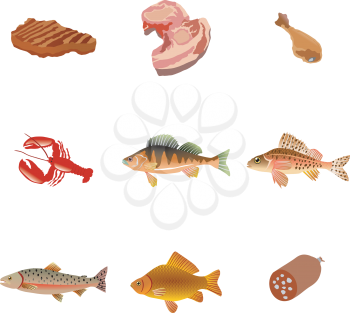 Royalty Free Clipart Image of Fishes and Meats