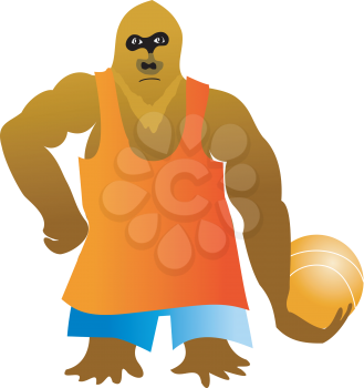 Royalty Free Clipart Image of a Gorilla Playing Basketball