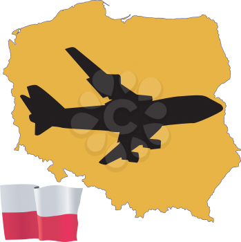 Royalty Free Clipart Image of a Plane Flying Over Poland
