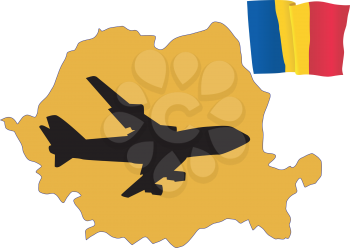 Royalty Free Clipart Image of a Plane Flying Over Romania