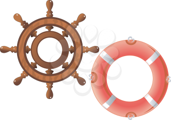 Royalty Free Clipart Image of a Steering Wheel and Life Preserver