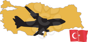 Royalty Free Clipart Image of a Plane Flying Over Turkey