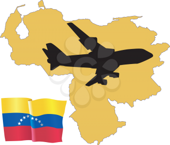 Royalty Free Clipart Image of a Plane Flying Over Venezuela