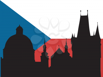silhouette of Prague on Czech flag background