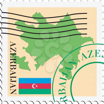 Image of stamp with map and flag of Azerbaijan