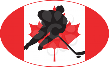 hockey player on background of flag of Canada