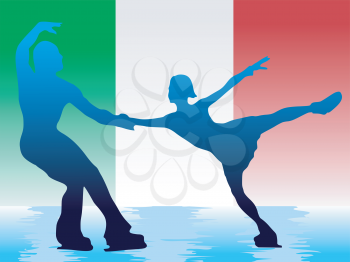 couple of figure skating on Italian flag background