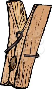 hand drawn, vector, sketch illustration of clothes pegs