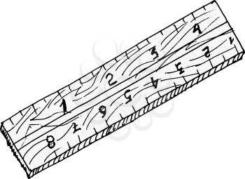 Hand drawn, vector, sketch illustration of wooden ruler