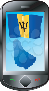 Mobile phone with flag and map of Barbados