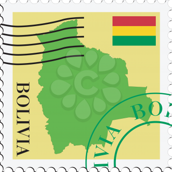 Image of stamp with map and flag of Bolivia