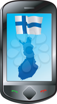 Mobile phone with flag and map of Finland