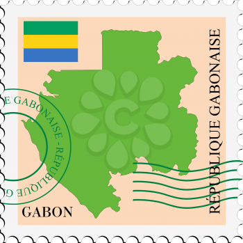 Image of stamp with map and flag of Gabon